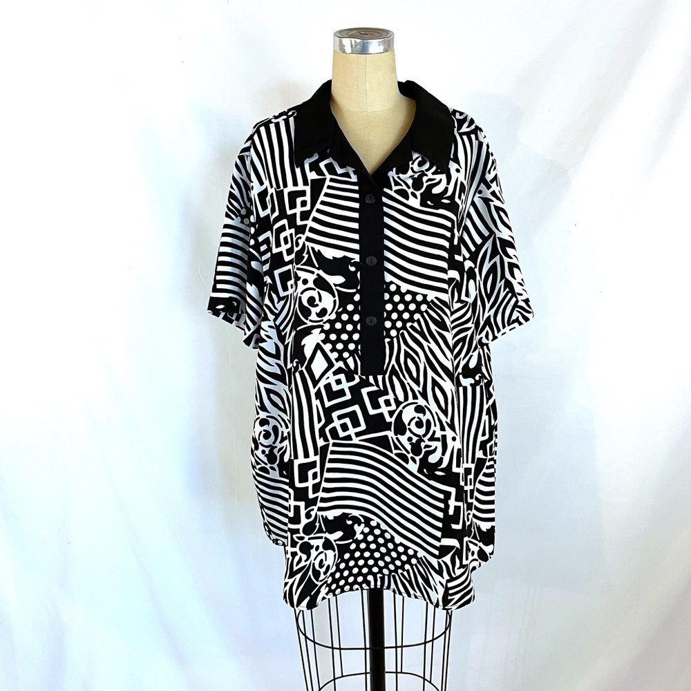 Vintage 70s Graphic Print Men’s Polo Polyester Abstract  1X